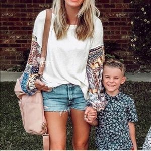 Boutique White Thermal Chiffon Sleeve Blouse